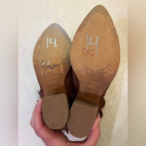 Aldo Kycia Chestnut Brown Suede Fringe Trim Boho Ankle Boot 7.5 - Picture 6 of 6